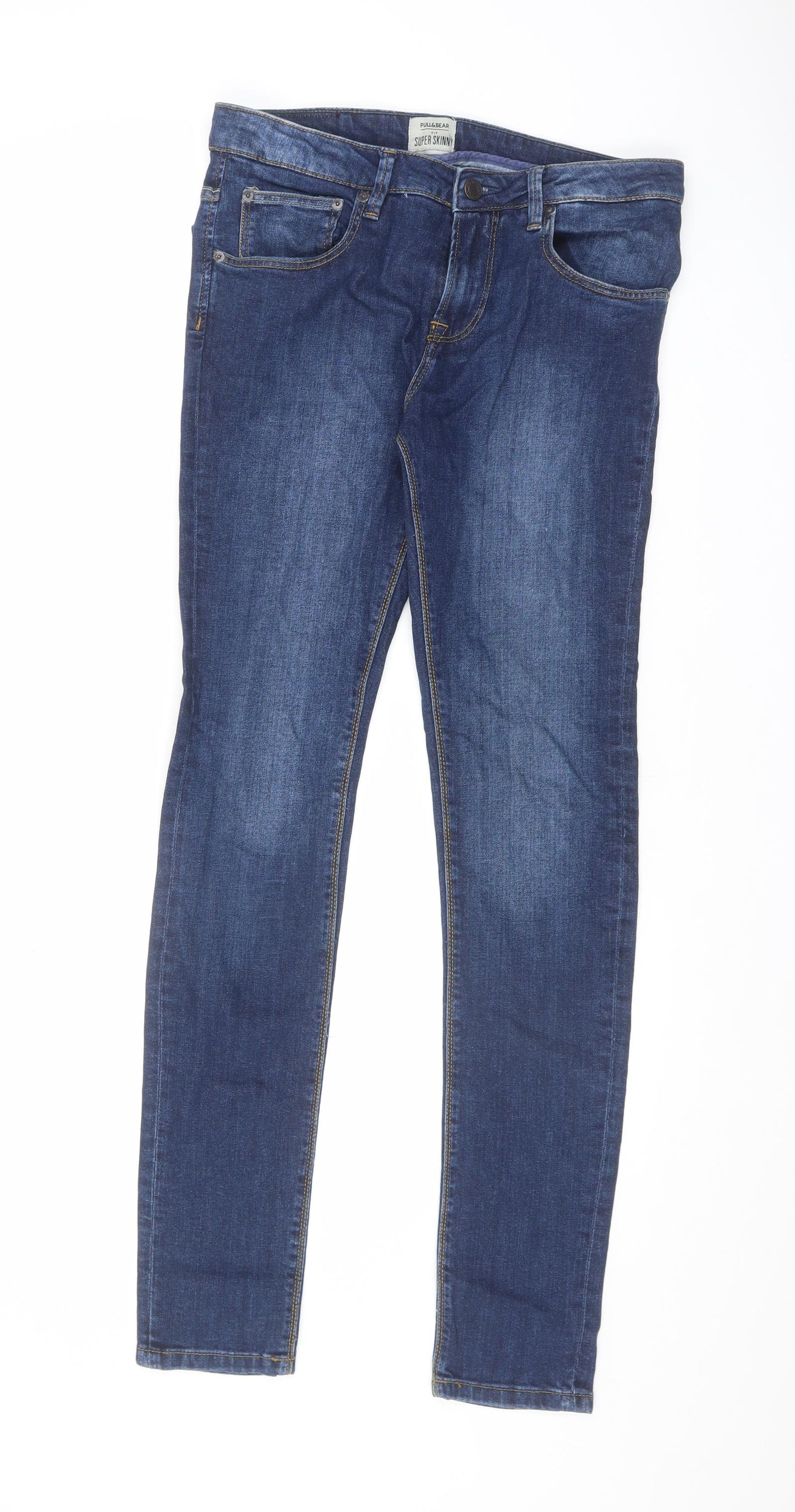Pull&Bear Womens Blue Cotton Skinny Jeans Size 14 L32.5 in Slim Zip