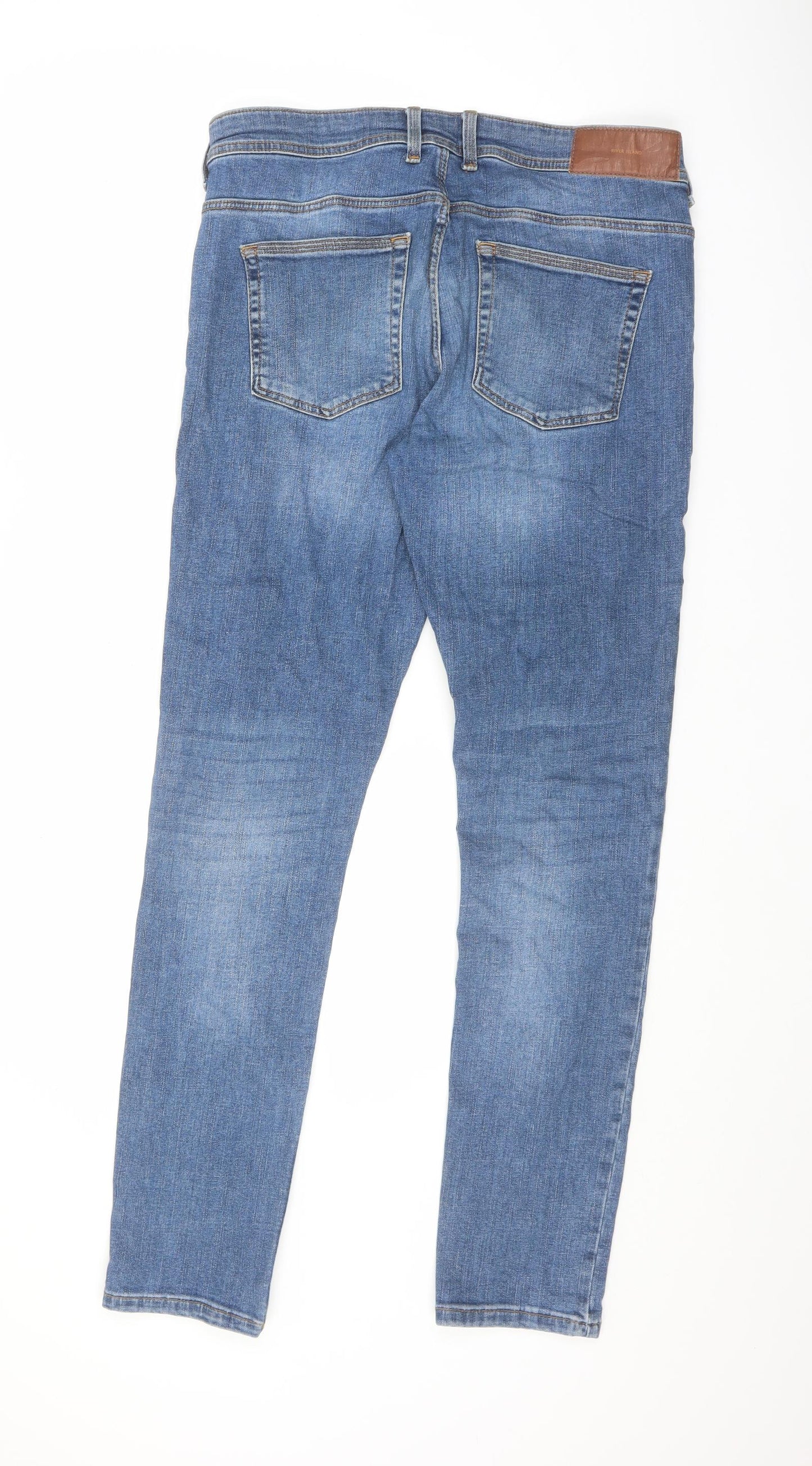 River Island Mens Blue Cotton Skinny Jeans Size 32 in L34 in Regular Zip