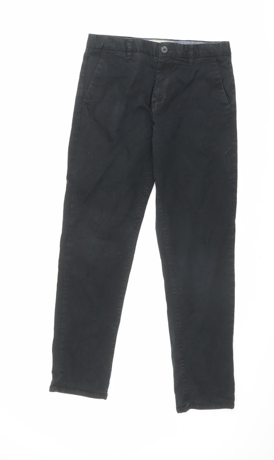 NEXT Mens Black Cotton Trousers Size 30 in L31 in Regular Zip