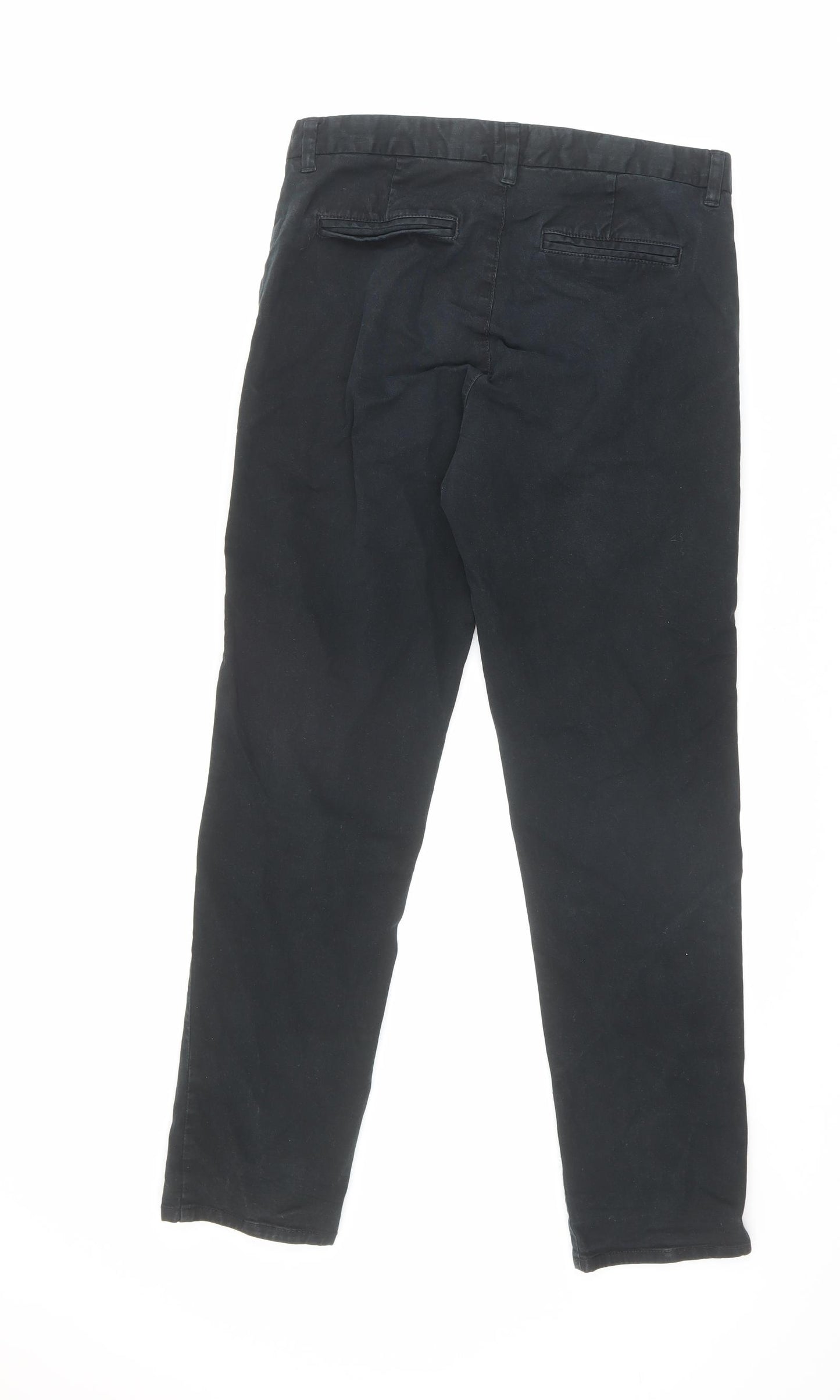 NEXT Mens Black Cotton Trousers Size 30 in L31 in Regular Zip