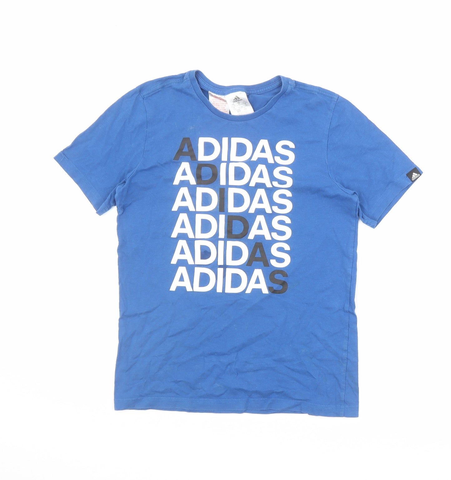 adidas Boys Blue 100% Cotton Basic T-Shirt Size 11-12 Years Round Neck Pullover