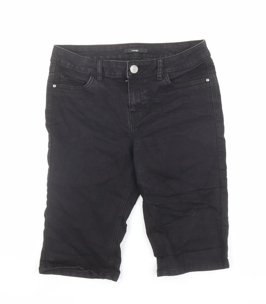 George Womens Black Cotton Skimmer Shorts Size 10 L11.5 in Regular Zip