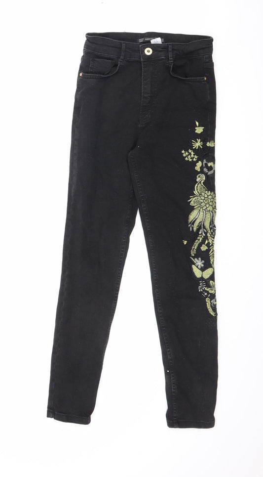 Zara Womens Black Cotton Skinny Jeans Size 10 L28 in Regular Zip