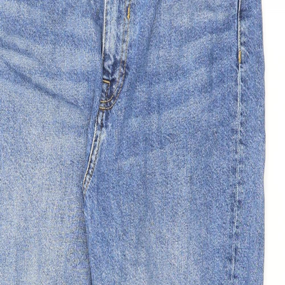 Bershka Womens Blue Cotton Boyfriend Jeans Size 10 L26 in Regular Zip - Cut Out Detail