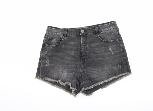 Zara Womens Black 100% Cotton Cut-Off Shorts Size 10 L3 in Regular Zip - Distressed