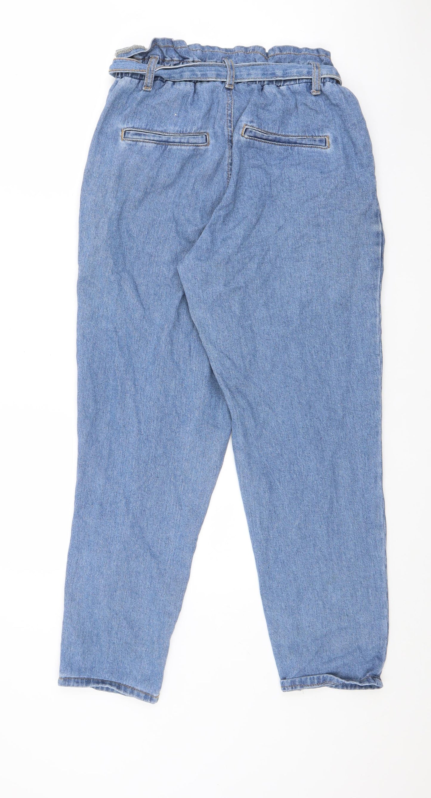 Denim & Co. Womens Blue Cotton Mom Jeans Size 10 L27 in Regular Zip - Paperbag Waist Belted