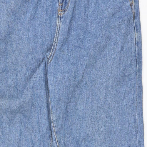 Denim & Co. Womens Blue Cotton Mom Jeans Size 10 L27 in Regular Zip - Paperbag Waist Belted