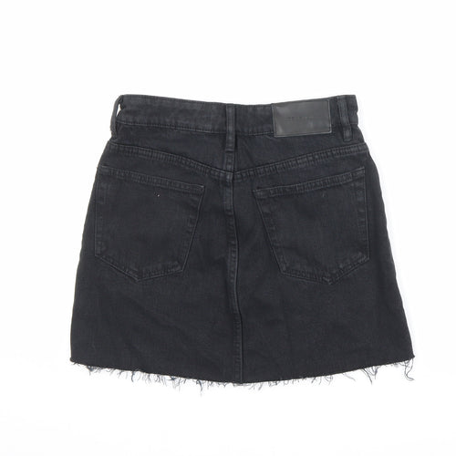 Zara Womens Black Cotton A-Line Skirt Size XS Zip