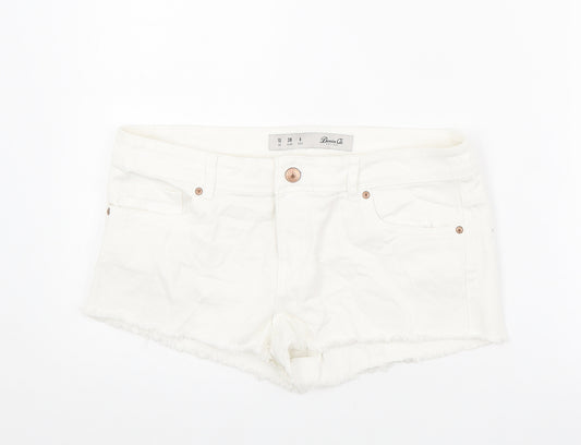 Denim & Co. Womens White Cotton Hot Pants Shorts Size 10 Regular Zip