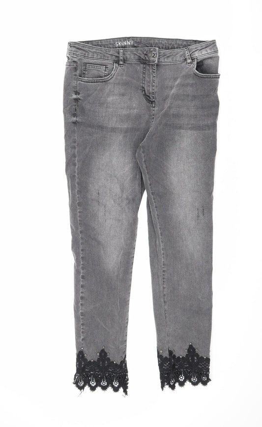 NEXT Womens Grey Cotton Skinny Jeans Size 14 L27.5 in Regular Zip