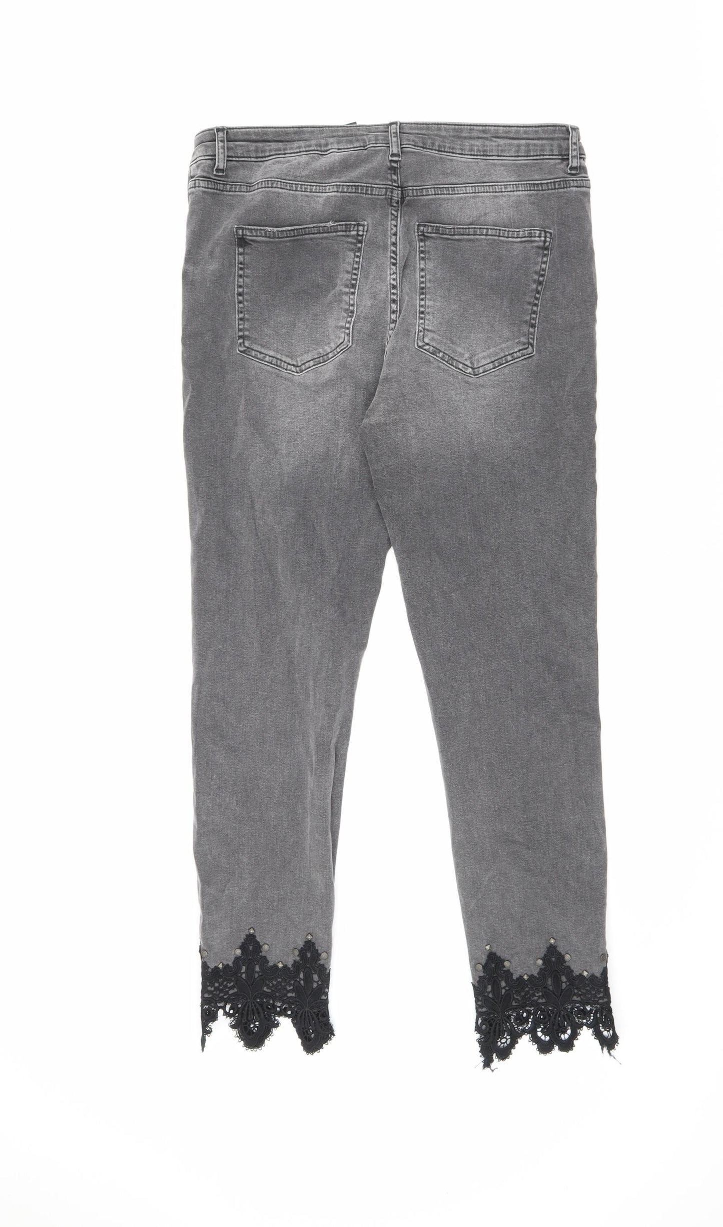 NEXT Womens Grey Cotton Skinny Jeans Size 14 L27.5 in Regular Zip