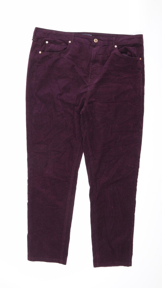Marks and Spencer Womens Purple Cotton Trousers Size 20 L29 in Regular Zip