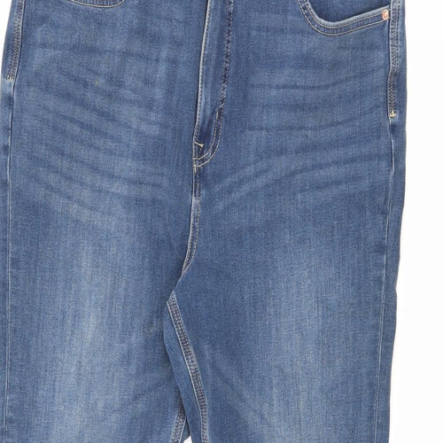 Marks and Spencer Womens Blue Cotton Straight Jeans Size 14 L26 in Slim Zip