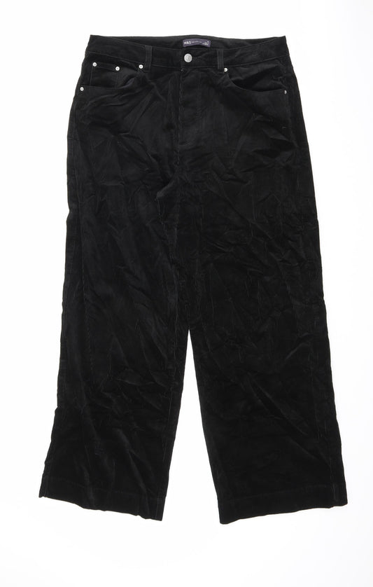 Marks and Spencer Womens Black Cotton Trousers Size 16 L29 in Regular Zip