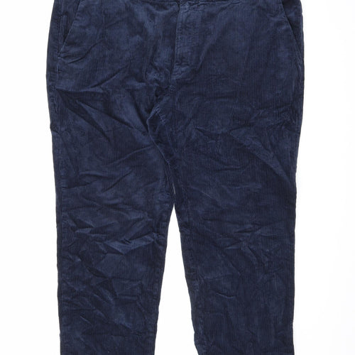 Marks and Spencer Mens Blue Cotton Trousers Size 44 in L29 in Regular Zip