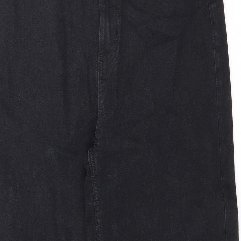 Marks and Spencer Womens Black Cotton Wide-Leg Jeans Size 12 L29 in Regular Zip