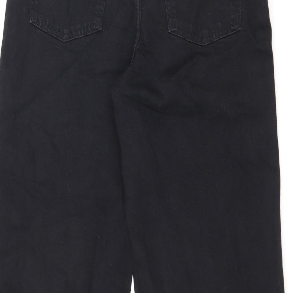 Marks and Spencer Womens Black Cotton Wide-Leg Jeans Size 12 L29 in Regular Zip