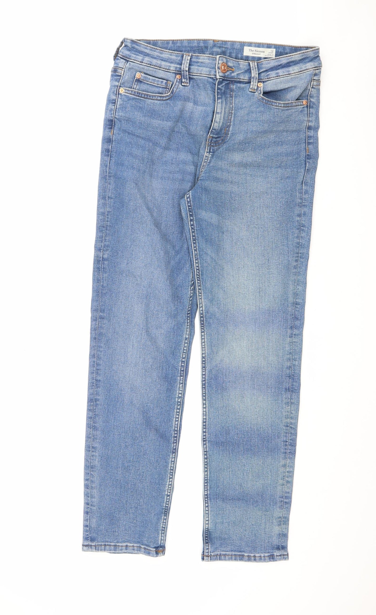 Marks and Spencer Womens Blue Cotton Straight Jeans Size 12 L27 in Regular Zip