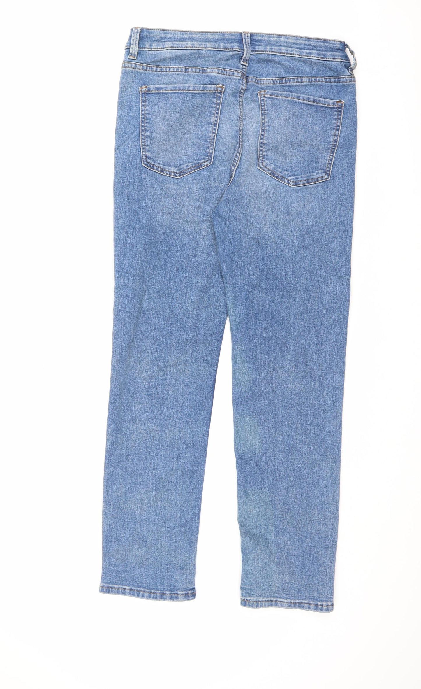 Marks and Spencer Womens Blue Cotton Straight Jeans Size 12 L27 in Regular Zip