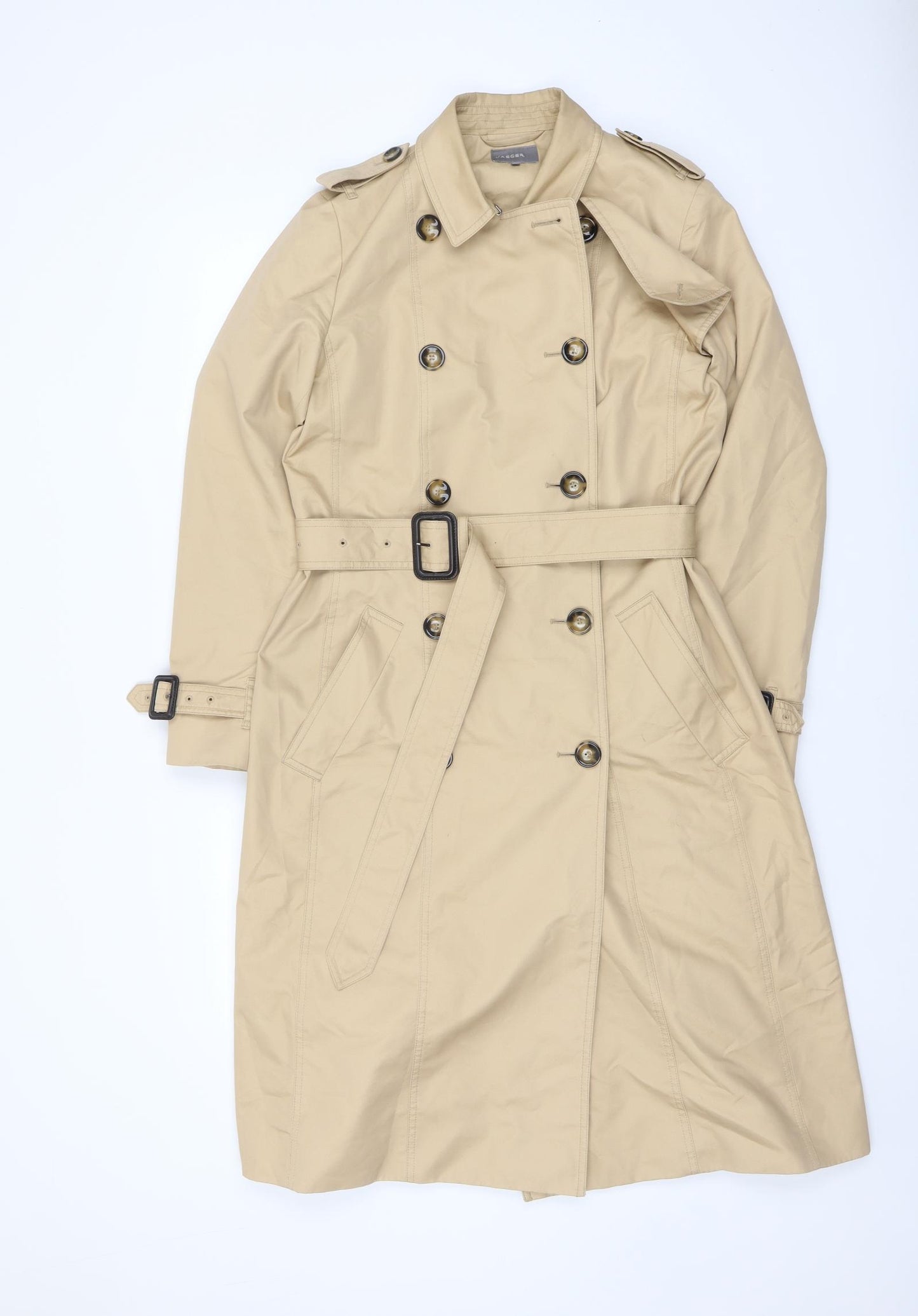 Jaeger Womens Beige Trench Coat Coat Size 10 Button
