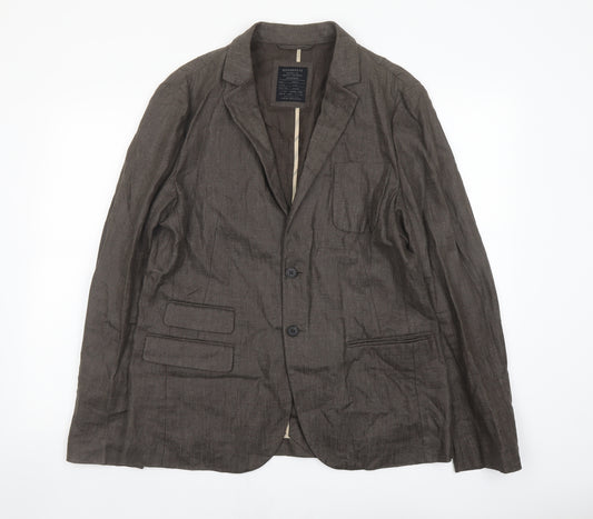 AllSaints Mens Brown Linen Jacket Blazer Size 40 Regular