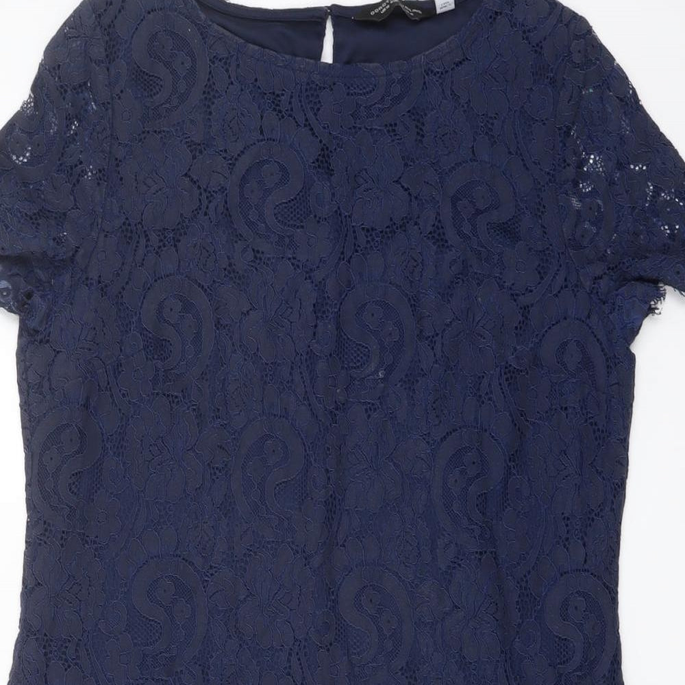 Dorothy Perkins Womens Blue Floral Nylon Shift Size 16 Boat Neck Zip