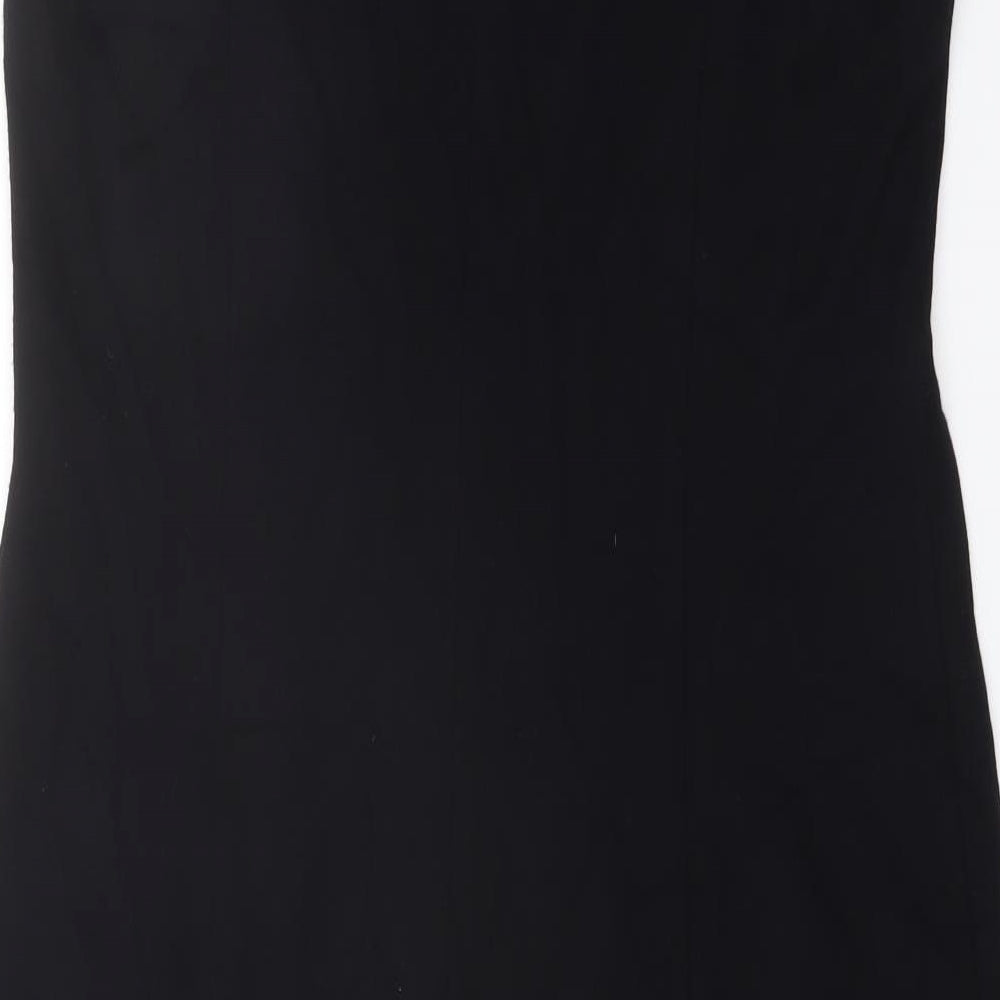 David Emanuel Womens Black Viscose Shift Size 16 Round Neck Zip