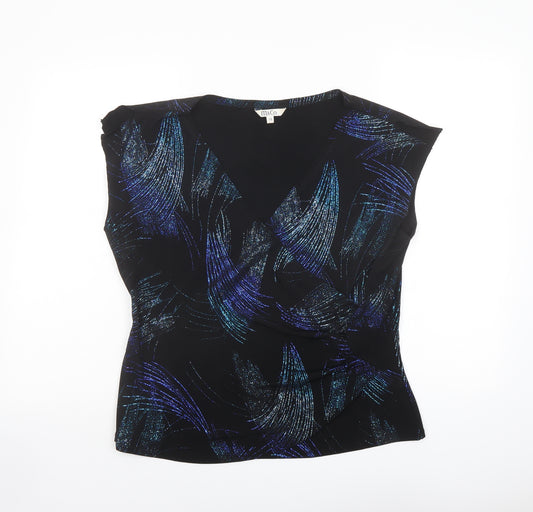 M&Co Womens Black Geometric Polyester Basic Blouse Size 18 V-Neck