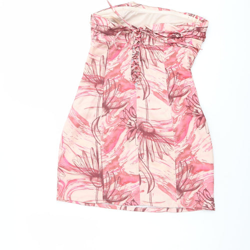 Bershka Womens Pink Geometric Polyester Mini Size S Off the Shoulder Zip