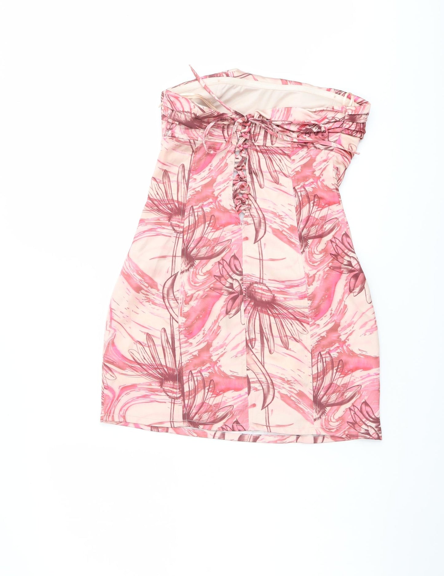 Bershka Womens Pink Geometric Polyester Mini Size S Off the Shoulder Zip