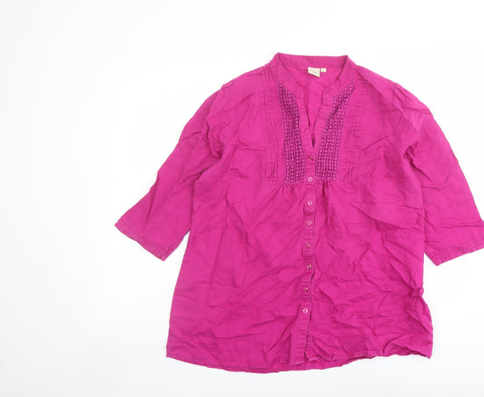 Cotton Traders Womens Pink Linen Basic Button-Up Size 16 Collared