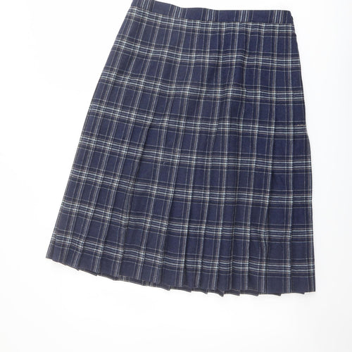 EWM Womens Blue Plaid Polyester Pleated Skirt Size 14 Zip