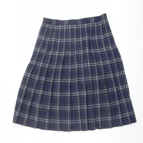 EWM Womens Blue Plaid Polyester Pleated Skirt Size 14 Zip
