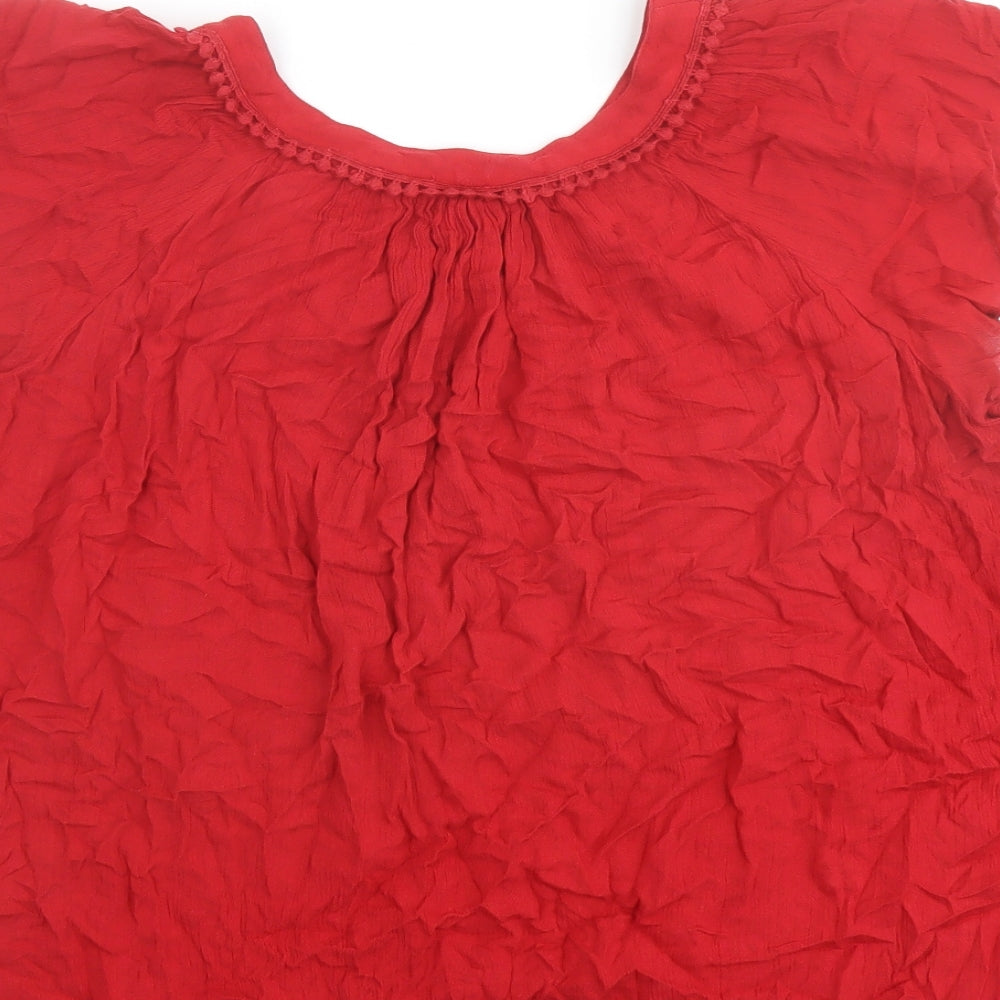 Bonmarché Womens Red Viscose Basic Blouse Size 16 Round Neck