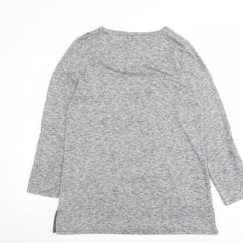 TIGI Womens Grey Geometric Polyester Basic Blouse Size 14 Round Neck