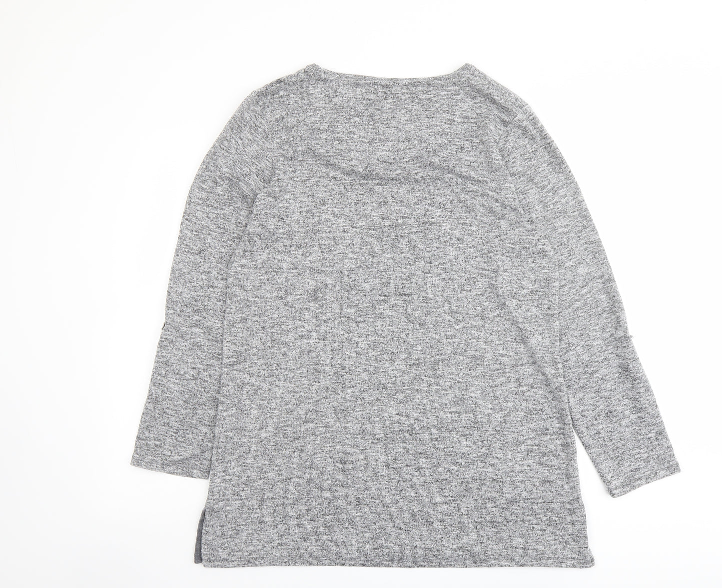 TIGI Womens Grey Geometric Polyester Basic Blouse Size 14 Round Neck