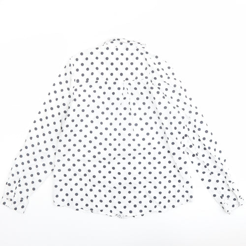 Classic Womens White Polka Dot Cotton Basic Button-Up Size 12 Collared