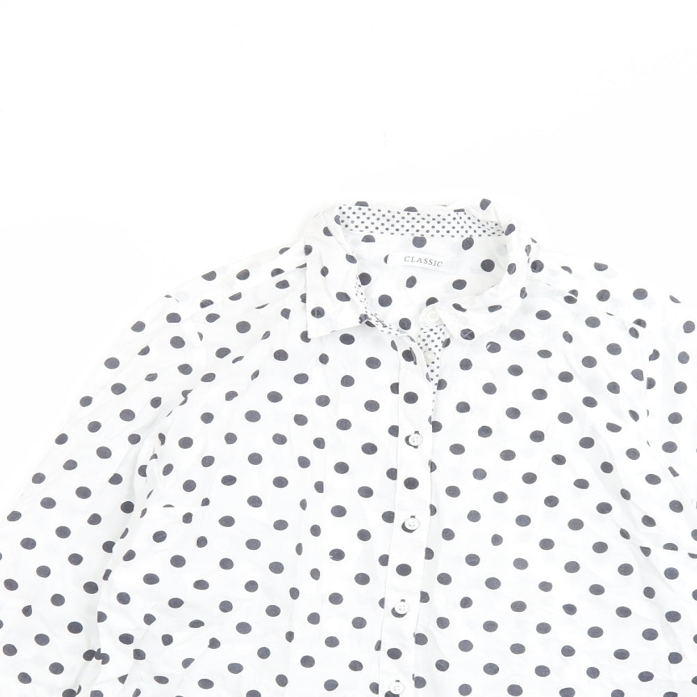 Classic Womens White Polka Dot Cotton Basic Button-Up Size 12 Collared