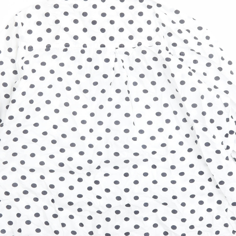 Classic Womens White Polka Dot Cotton Basic Button-Up Size 12 Collared