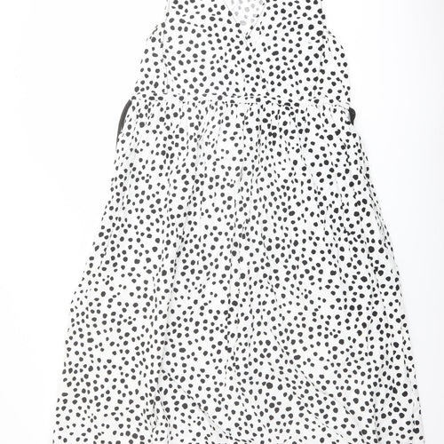 ASOS Womens White Animal Print Cotton A-Line Size 10 V-Neck Pullover - Dalmatian pattern