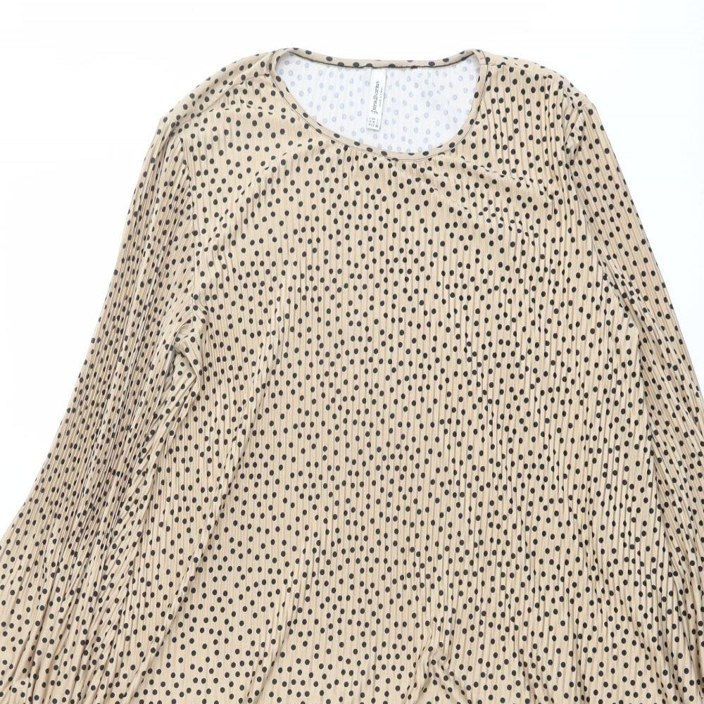 Stradivarius Womens Beige Polka Dot Polyester Trapeze & Swing Size L Round Neck Pullover