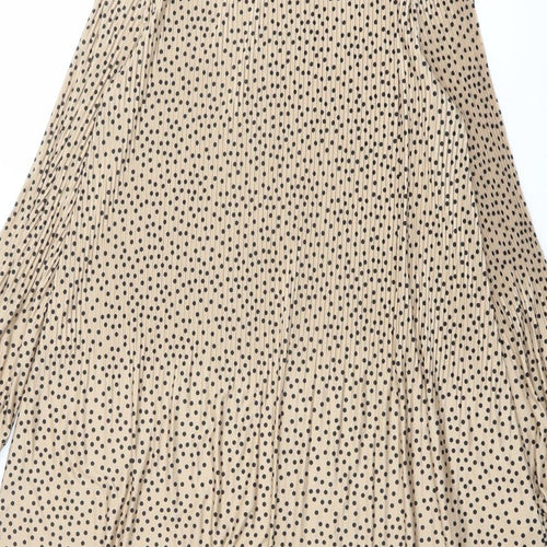Stradivarius Womens Beige Polka Dot Polyester Trapeze & Swing Size L Round Neck Pullover