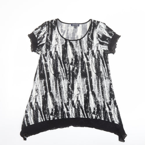 Saloos Womens Black Geometric Polyester Tunic T-Shirt Size 14 Scoop Neck