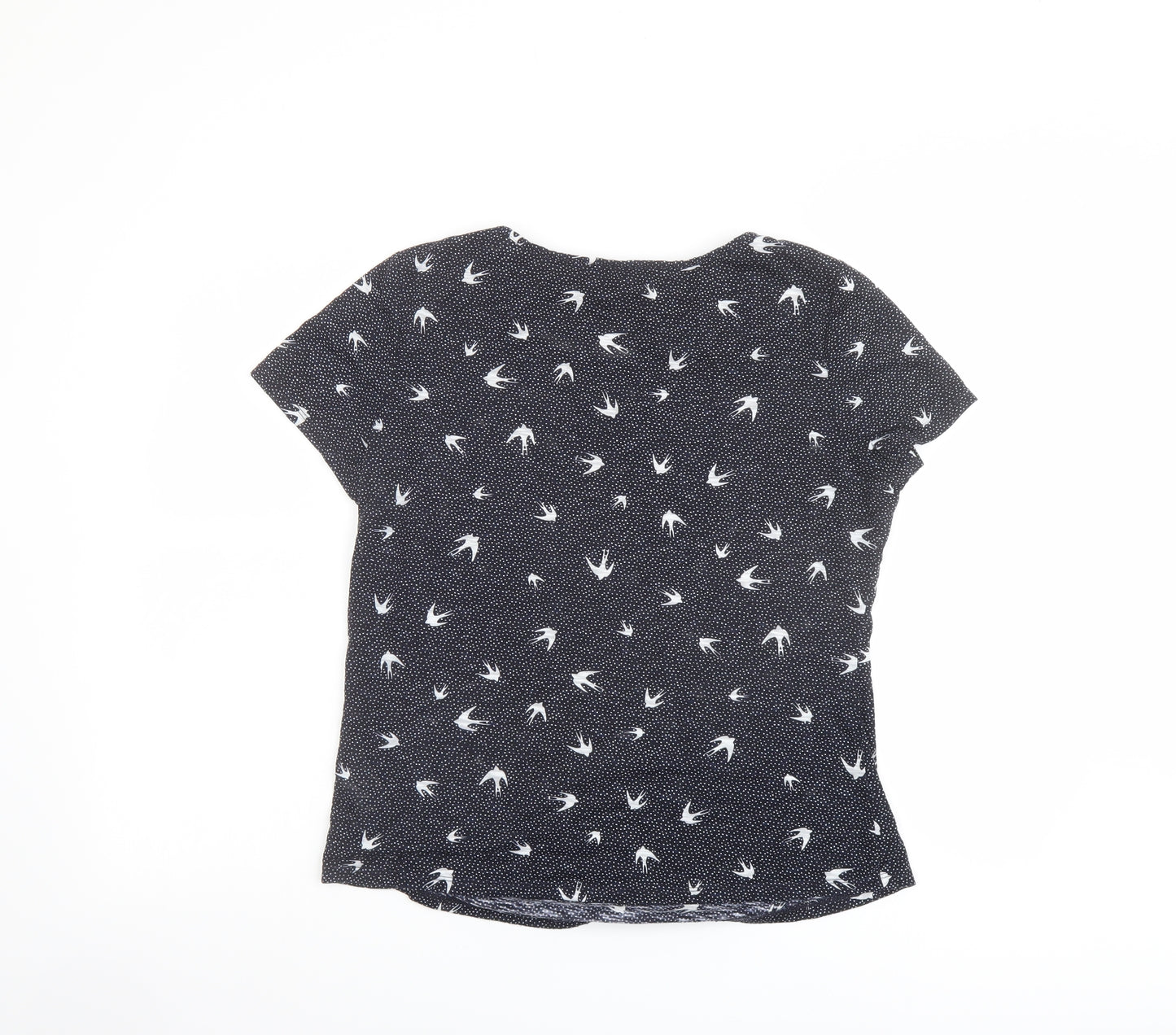 Per Una Womens Blue Polka Dot Polyester Basic T-Shirt Size 14 Round Neck - Swallow Pattern