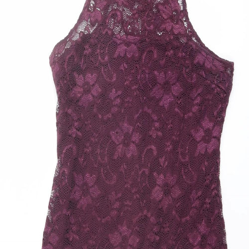 AX Paris Womens Purple Floral Polyester Bodycon Size 12 Round Neck Zip