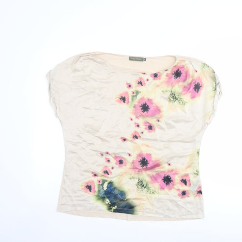 Mint Velvet Womens Beige Silk Basic Blouse Size 16 Round Neck - Floral