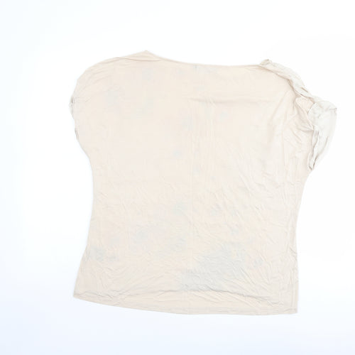 Mint Velvet Womens Beige Silk Basic Blouse Size 16 Round Neck - Floral