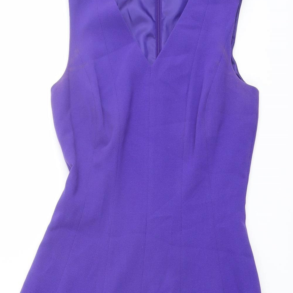 Hobbs Womens Purple Polyester Fit & Flare Size 10 V-Neck Zip