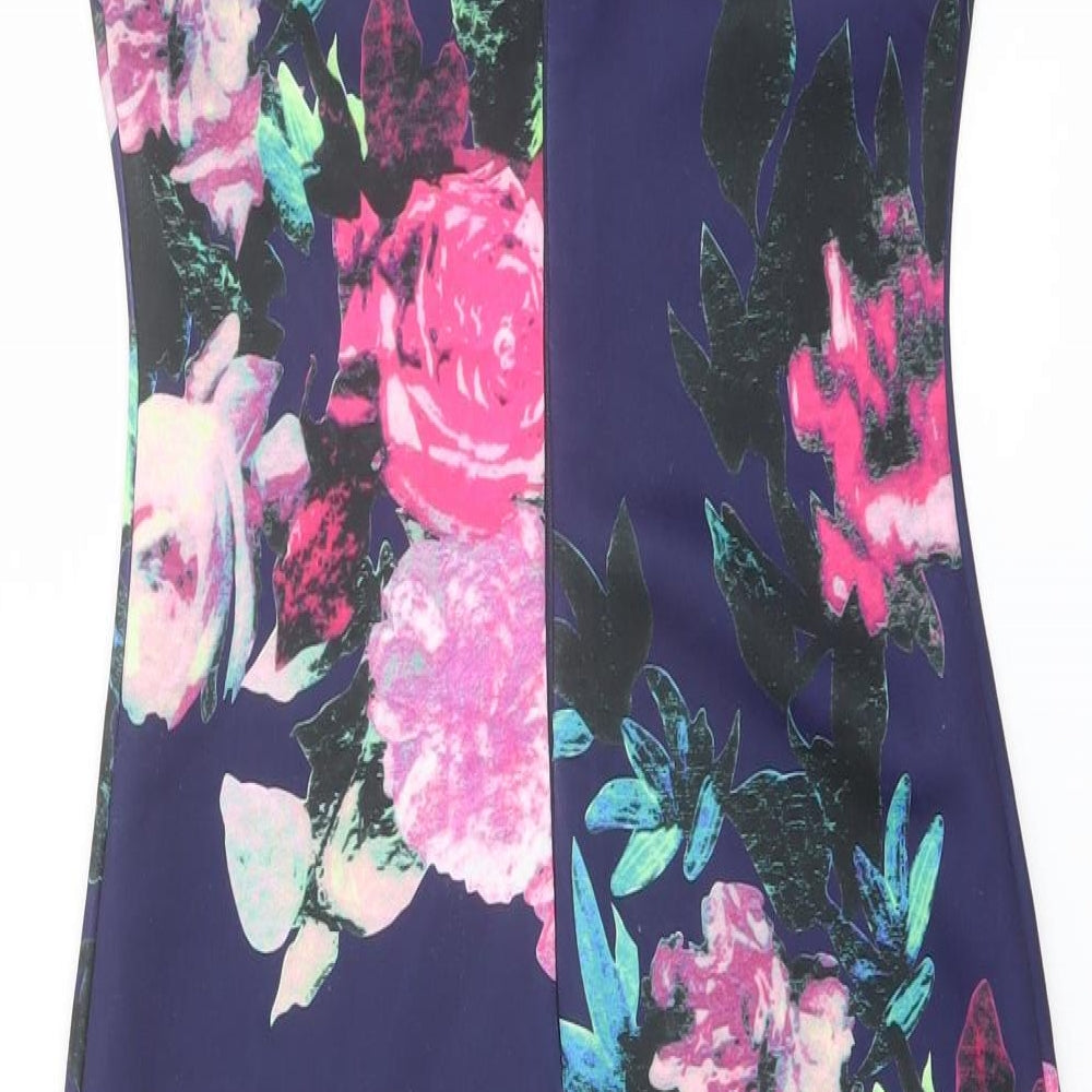 AX Paris Womens Blue Floral Polyester Bodycon Size 10 Round Neck Zip