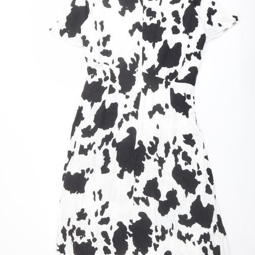 ASOS Womens White Animal Print Viscose A-Line Size 12 Round Neck Zip - Cow Print